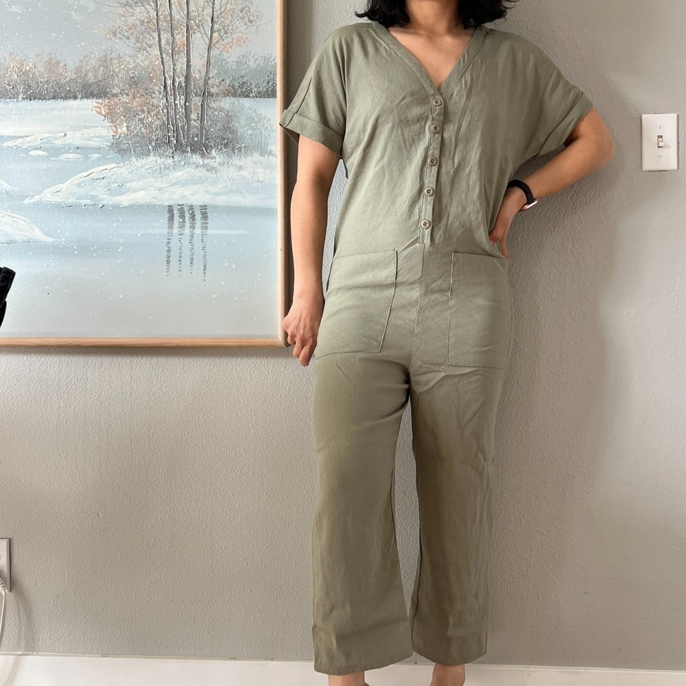 Le Lis‎ Olive Green Jumpsuit Romper Button Front Pockets Casual Size S